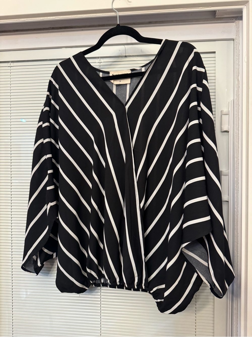 Savanna Jane Black & White Striped Dolman Sleeve Oversized Boho Top Size 1X